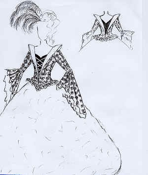 Sketch of an evening dress in black and silver